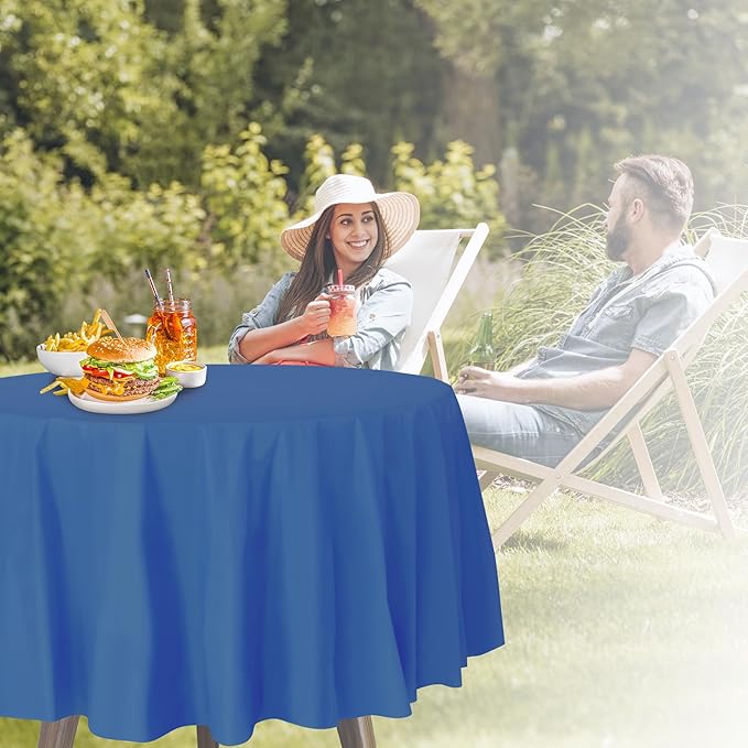 Blue Disposable Plastic Tablecloth for Round Tables (36 Pack) Table Cloths for Parties, Events & Weddings, Indoors & Outdoors, 84 inches, Plastic Table Cover