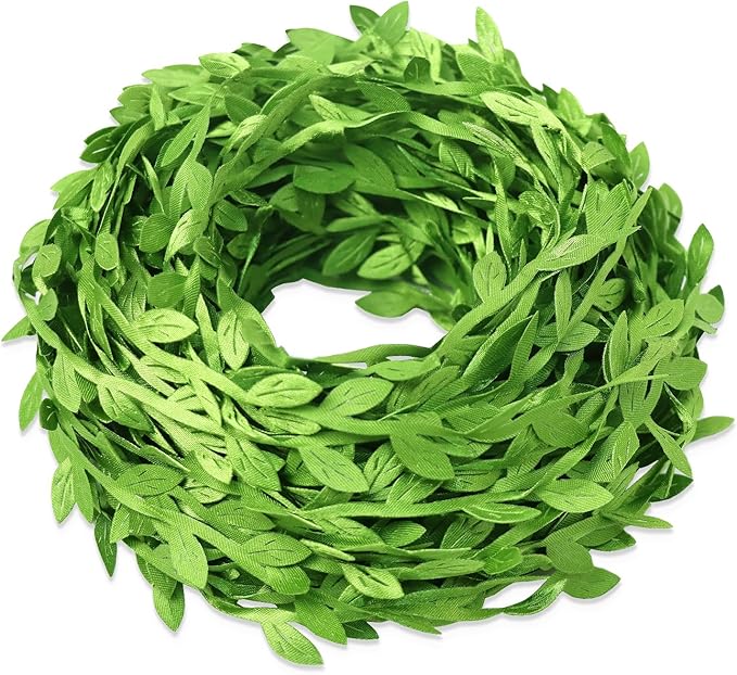 66 ft Leaf Ribbon, Artificial Eucalyptus Garland Rattan Leaf String, Decorative Jungle Wild Green Plant Leaves for Baby Shower Home Wedding Party Spring Decor Balloon Garland Wreaths DIY Craft