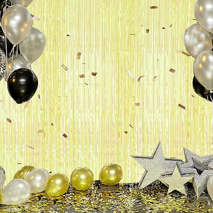 3 Pack Foil Fringe Backdrop - Transparent Green Shiny Tinsel Curtains for Party Decoration/Photo Booth Props - 3.3x8.2 FT Metallic Foil Backdrop for Birthday Wedding Graduation Christmas