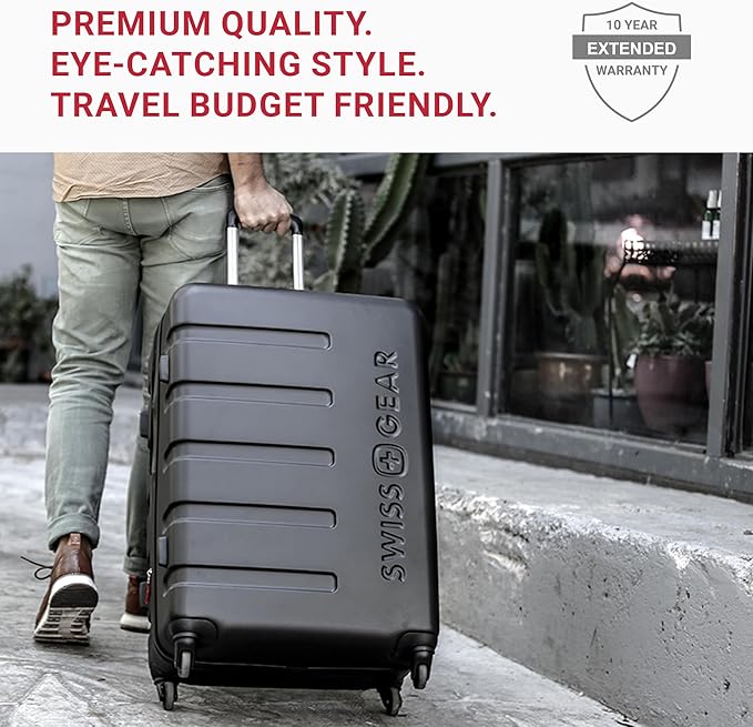 SwissGear 7366 Signature Hardside Expandable Luggage with Spinner Wheels, TSA Lock, Clearly Aqua, Checked-Medium 23-Inch