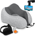 Homeify Airplane Neck Pillow Includes Travel Pillow + Airplane Phone Holder Mount + Eye Masks + Earplugs for Travel, 100% Pure Memory Foam Travel Pillow, 4 Pc Travel Kit, 2 Pack