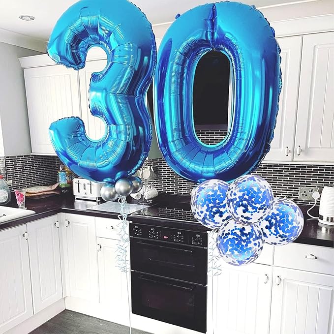 Blue Birthday Balloon Numbers 65, 40 Inch Big Foil Mylar Number 5 and 6 Balloons with Blue Confetti Latex Helium Balloons Set for Men Women 56th 65th Birthday Anniversary Party Decorations Supplies