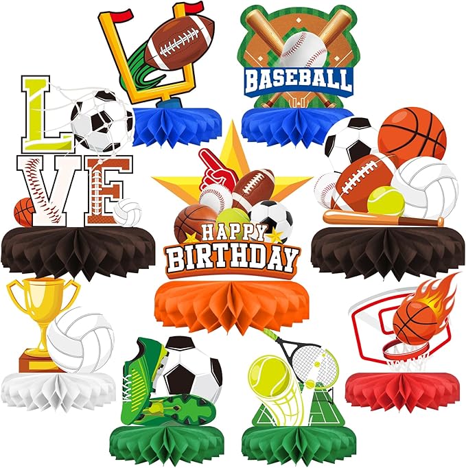 Sports Themed Party Decorations Kit - Honeycomb Centerpiece for Sports Birthday Party Decorations& Favors