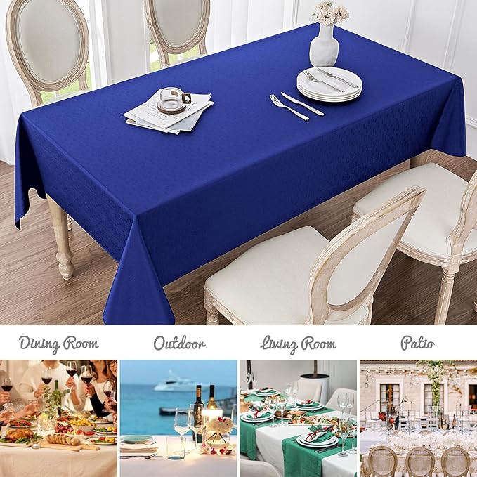 Rectangle Tablecloth Waterproof 60x84 inch Linen Textured Table Cloth Stain and Wrinkle Resistant Washable, Decorative Fabric Table Cover for Dining, Party and Camping, Royal Blue