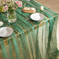 Horaldaily Green Gold Sparkling Star Gauze Tablecloth 60x84 Inch Rectangular, Golden Star Sequin Glitter Metallic Foil, Sheer Tulle Cheesecloth for Wedding Baby Shower Party