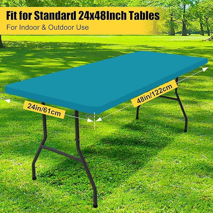 Smiry 2 Pack Rectangle Picnic Table Cloth, Waterproof Elastic Fitted Tablecloths, Washable Polyester Rectangular Patio Table Cover for Camping, Indoor and Outdoor (Teal, 24"x48")