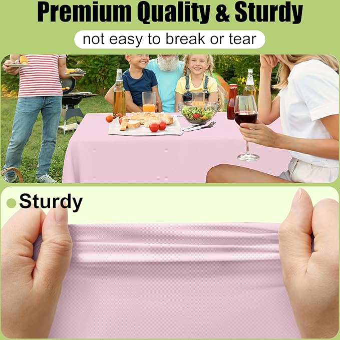 Smiry Disposable Table Cloth - 12 Pack, 54 x 108 Inch Waterproof Rectangle Tablecloths for Easter Party, Valentines & Mothers Day Decorations, Decorative Plastic Table Cover, Leakproof & Sturdy, Pink