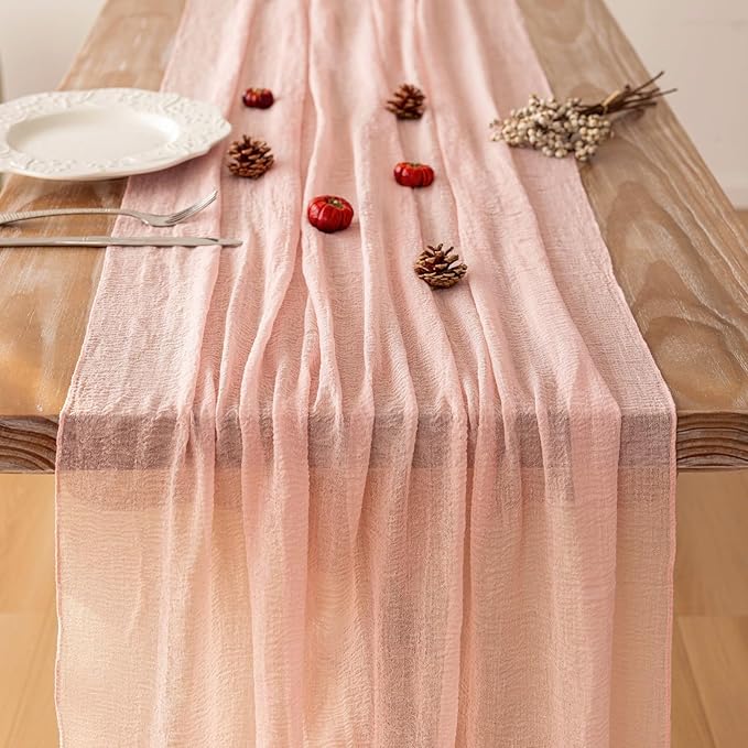 Keketoarrange 6pcs Pink Table Runner Cheese Cloth Rustic Gauze Cheesecloth Table Runner 120 Inch 10 FT for Wedding Baby Bridal Shower Sheer Boho Spring Easter Home Tea Party Decorations
