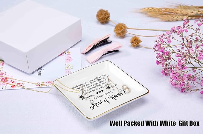 I Could Never Say I Do Without You,Will You Be My Maid Of Honor,Bridesmaid Gift,Bridal Shower Gift,Bachelorette Party ,Gift For Sister Friends Women,Ceramic Jewelry Holder Ring Dish Trinket Box Tray