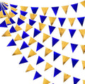 Royal Blue Gold Party Decoration Navy Blue Gold Triangle Pennant Banner Flag Metallic Fabric Bunting Garland for Graduation Birthday Wedding Retirement Bridal Shower Nautical Ahoy Achor Party Supplies