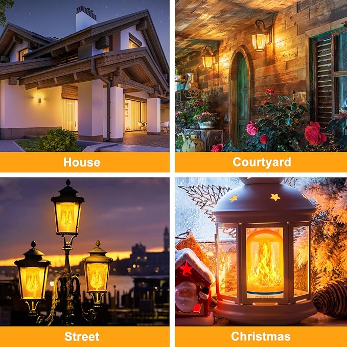 CPPSLEE Upgraded LED Flame Light Bulbs, 4 Modes Flickering Light Bulbs, E26 Base Fire Flame Bulb for Halloween Decorations Outdoor, Christmas Lights Patio Indoor Home Decor (Yellow, 6 Pack)
