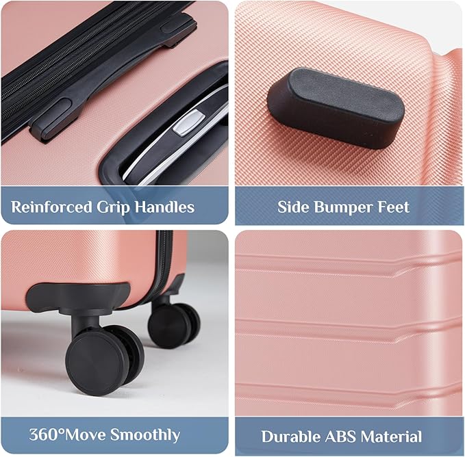 NEWBULIG 20 Inch Carry on Luggage, Lightweight Expandable Rolling Suit Case with TSA Lock, Hard Shell ABS Suitcase with Double Spinner Wheels, Pink