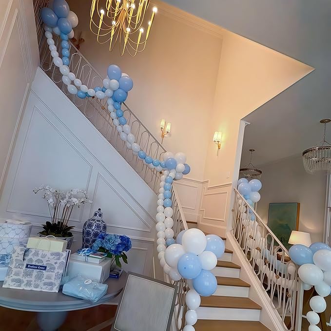 Blue and White Link Balloons, 60PCS Baby Light Blue White Linking Balloons with Tail for Making Balloon Wall Arch and Chains, Quick Balloon for Wedding Birthday Baby Shower Party Decorations (6inch)