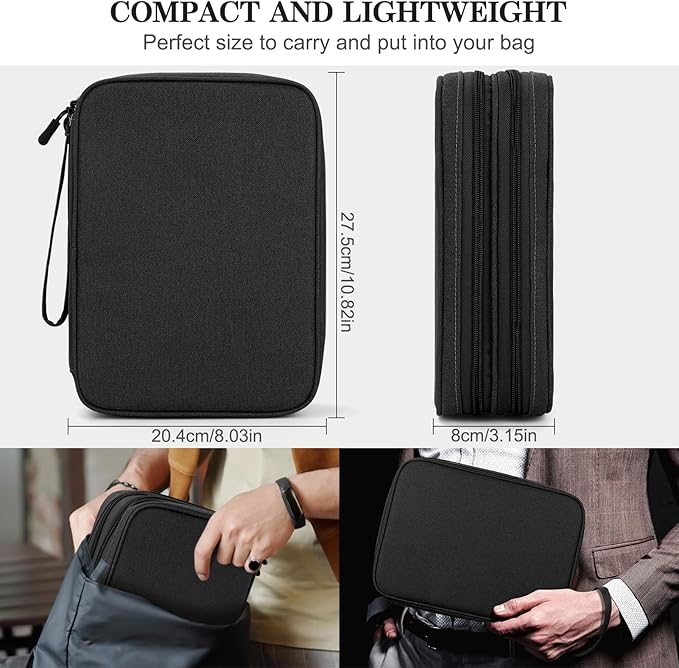FYY Electronic Organizer, Extra Large Travel Cable Organizer Bag Pouch Portable Waterproof Double Layers All-in-One Storage Bag for iPad, Cable, Power Bank, Laptop Charger for Office/Home, Black