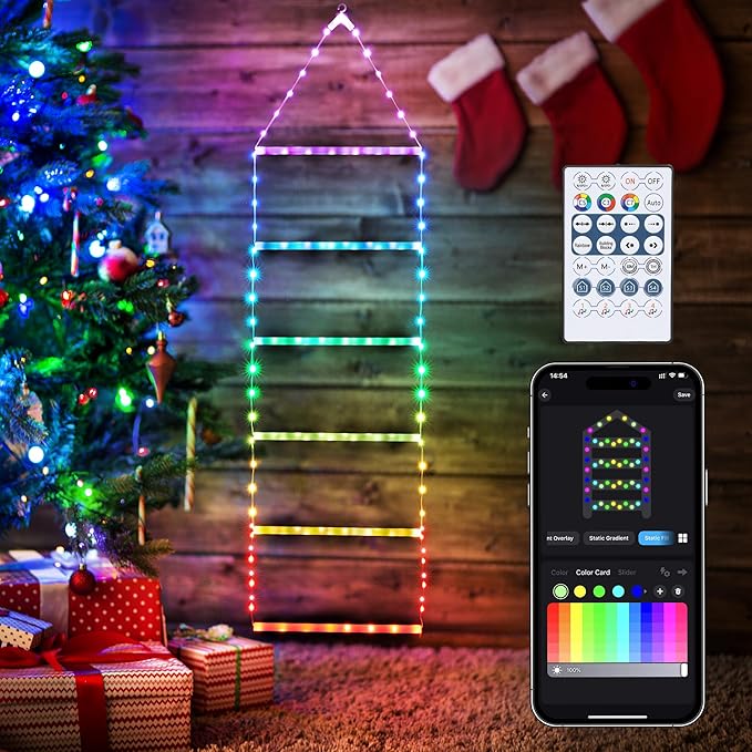 Toodour Indoor Christmas Decorations Lights, Smart RGB Christmas Lights with Bluetooth & App Controlled, 3.3ft LED Ladder Light, Music Sync Color Changing Xmas Light for Home, Wall, Window Decor