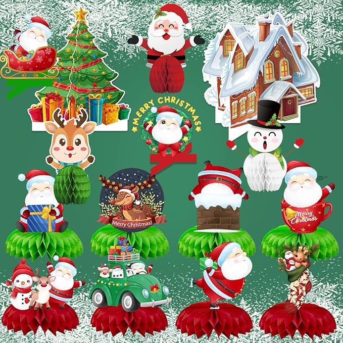 15PCS Christmas Party Honeycomb Centerpieces, Christmas Party Table Decoration With Santa Claus, Christmas Tree, Snowman for Holiday XMAS Supplies Christmas Party Supplies
