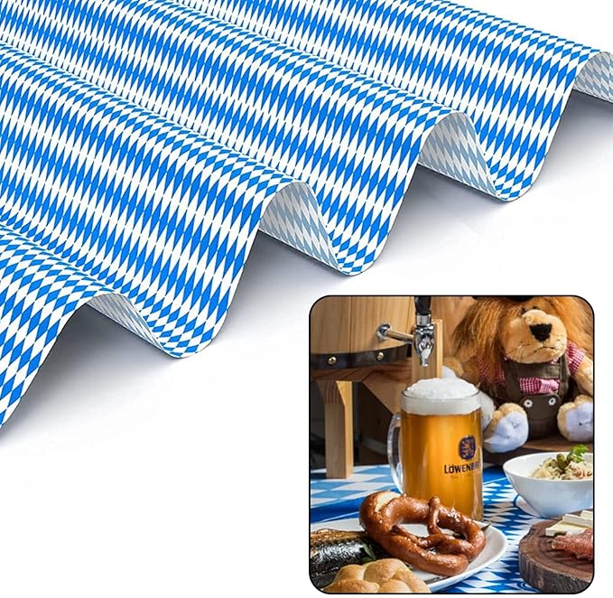 AhfuLife Oktoberfest Tablecloth, 2 Pcs Oktoberfest Tablecover 54" x 108" Bavarian Blue White Diamond Checks Disposable Tablecloth for Oktoberfest Party Picnic Tablecloth Autumn Decorations