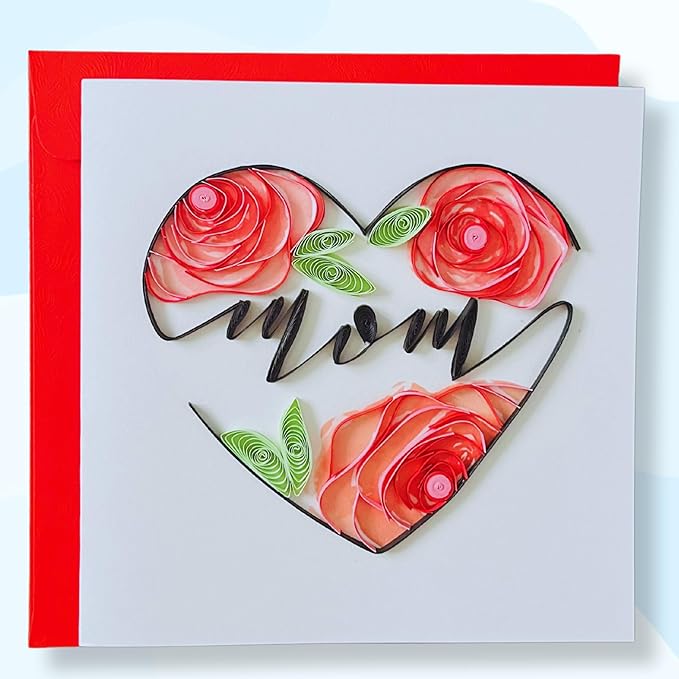 Quilling Cards, handmade card, quilled cards with Handmade Art for all occasions: quilling birthday card for women, Birthday card, mother... colorful heart design (Mom)