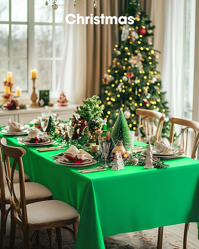Pureegg Plastic Table Cloth Disposable 8 Pack, 54 x 108 Inch Table Cloths, St Patricks Day, Christmas Decorations, Tablecloths, Rectangle, Forest, Emerald, Plastic Cover, Leakproof & Sturdy, Green