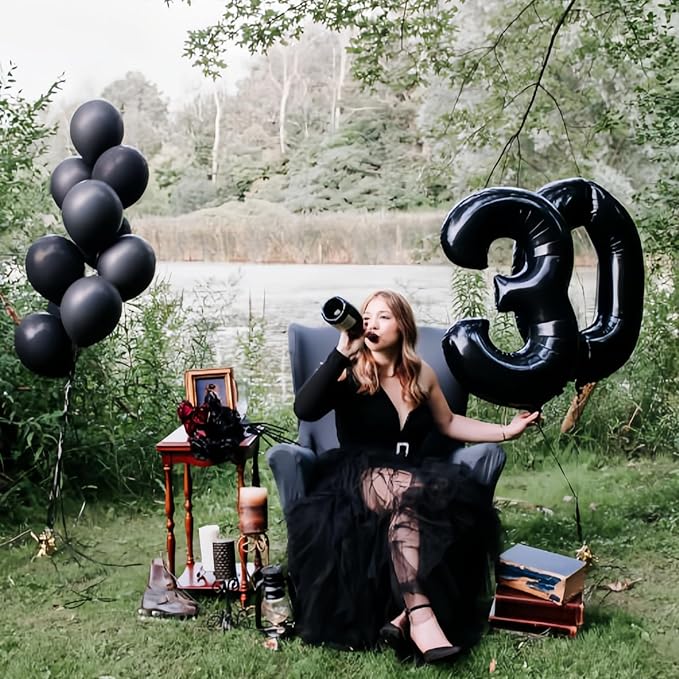 Black 16th Birthday Balloons for Boys Girls, 40 Inch Big Black Mylar Foil Number 1 and 6 Balloons Self Inflating Black 16 Balloons Number for Men Women 16th Anniversary Party Decorations Supplies