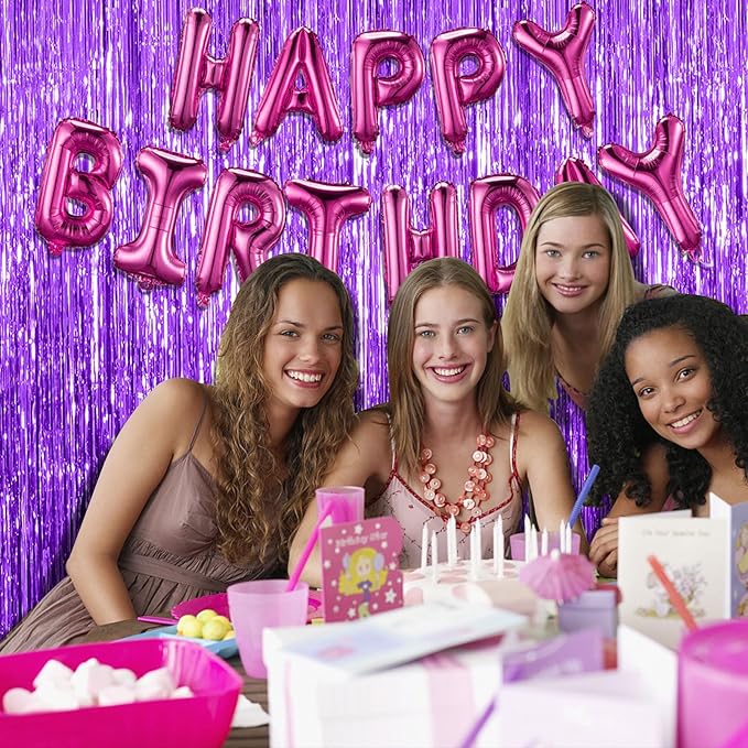 2 Pack Purple Backdrop Tinsel Streamers Foil Fringe Backdrop Halloween Party Decorations Purple Backdrop Curtain Birthday Graduation Bachelorette Christmas New Year Party Decorations