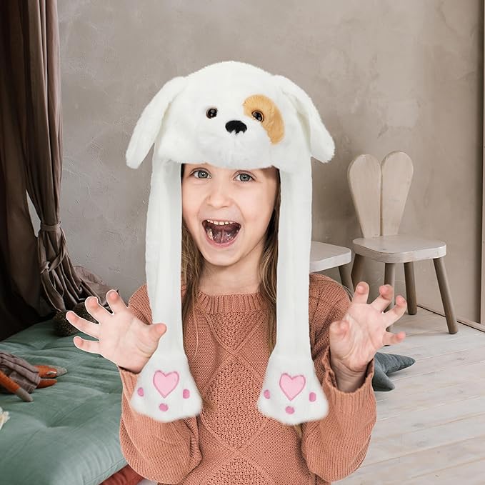 Animal Hat with Ears Moving Jumping Pop Up Beating Hat Plush Holiday Cosplay Dress Up Funny Gift for Kids