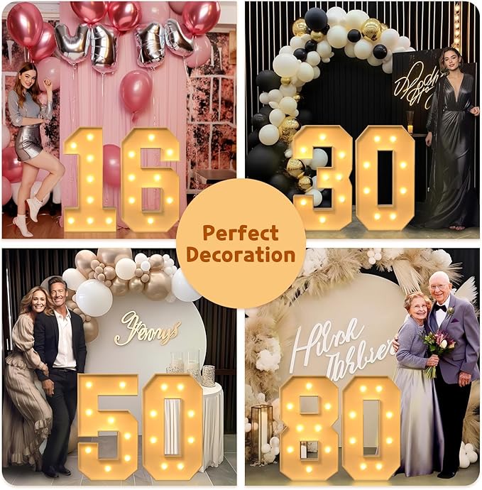 Imprsv 3FT Light Up Numbers, Marquee 13th Birthday Decorations for Girls Boys, Large Light Up 13th Birthday Women Foam Board Anniversary Party Decorations Arch Kit (DIY)