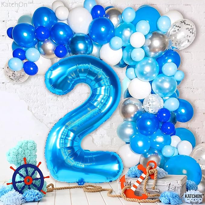 KatchOn, Big Blue Number 2 Balloon - 40 Inch | Baby Shark Birthday Decorations 2nd Birthday Boy | Blue 2 Balloon Number | Balloon for Ocean Party Decor | Number Balloons for Anniversary Decorations