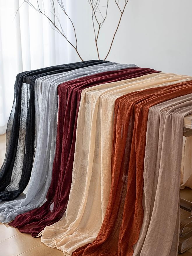 Keketoarrange 6pcs Dusty Blue Gauze Rustic Cheesecloth Table Runner 120 Inch 10 FT for Wedding Baby Shower Bridal Shower Birthday Engagement Garden Outdoor Party Long Sheer Boho Decorations