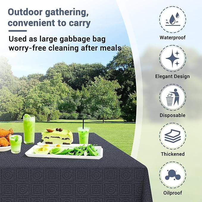 Black Disposable Tablecloth for Rectangle Tables 10 Pack, 54''×108'' Paper Table Cloth for 3-9 Ft Tables, Paper & Plastic Party Table Cover for Birthday, Outdoor, Wedding, Banquet