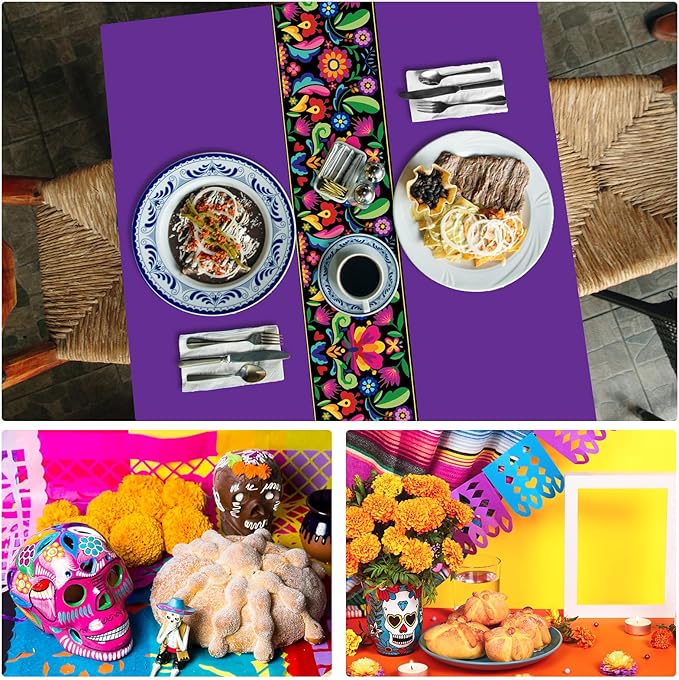 Oudain 12 Pcs Fiesta Tablecloth 108 x 54 Inch Plastic Tablecover Mexican Waterproof Tablecloth Disposable Table Cover for Taco Night Festive Mexican Fiesta Wedding Party Decoration (Colorful)