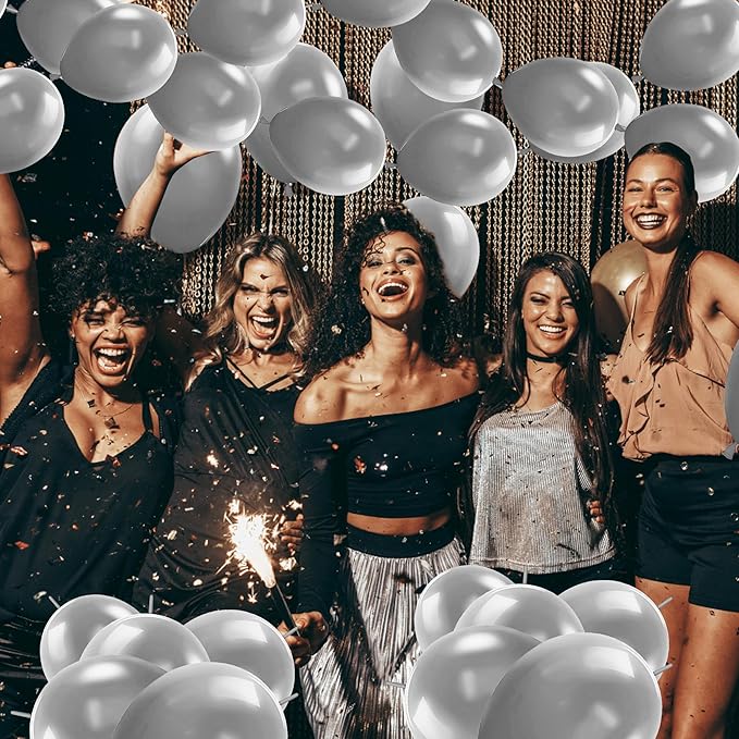 Link Balloons 6 Inch - 100 Pcs Quick Link Balloon Latex Linking Balloons Connected Linkable Balloon Birthday Wedding Party Decorations(Silver)