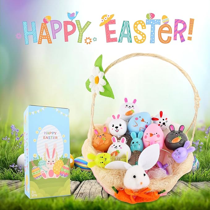Small Pull Back Toy Cars Set,12 PCS Mini Racing Vehicles for Holiday Birthday Party Favors,Goodie bag Stuffers,Classroom Prizes,Bulk Toys for Kids (Easter Bunny Rabbit Egg Basket Stuffers,Pop Up Toys)