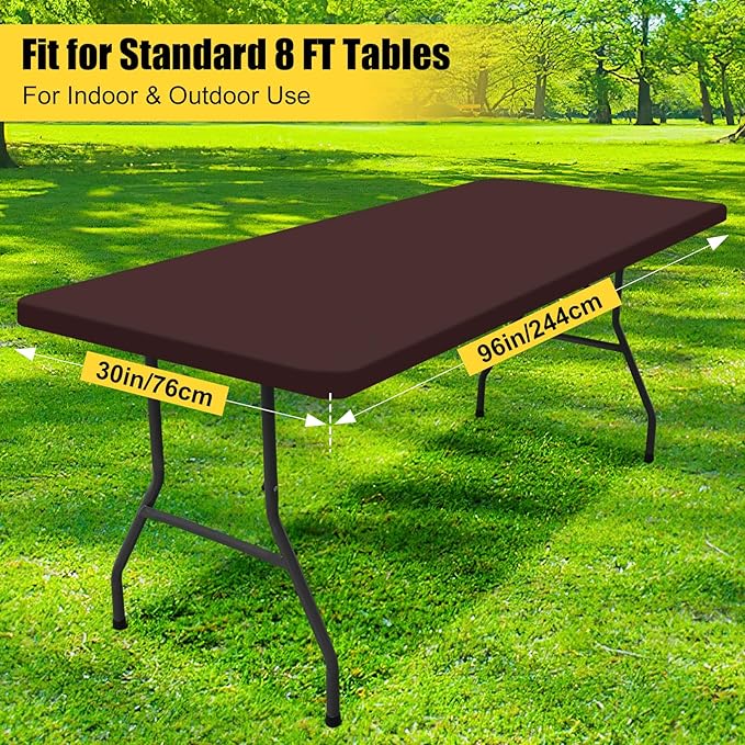 Smiry 2 Pack Rectangle Picnic Table Cloth, Waterproof Elastic Fitted Tablecloths, Washable Polyester Rectangular Patio Table Cover for Camping, Indoor and Outdoor (Coffee, 30"x96")