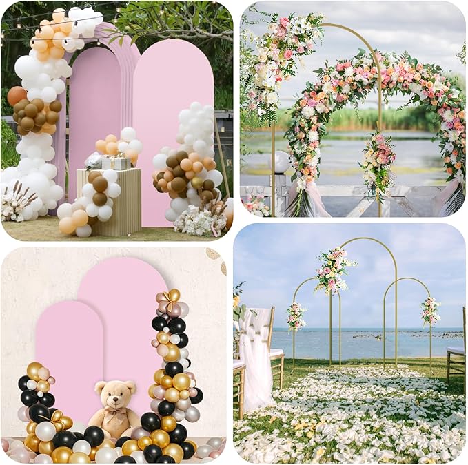 Arch Backdrop Stand and Cover Set, Metal Balloon Arch Backdrop 6.6ft, Gold Arched Stand Frame for Wedding, Parties,Birthday, Backdrop Decorations (Pale Pink,6.6ft)