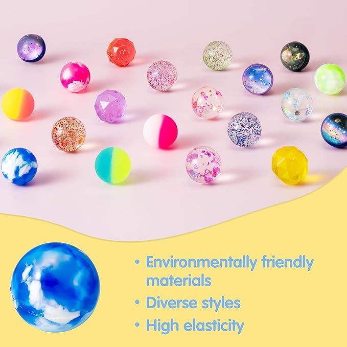 JOYIN 24 PCS Multistyle Bouncy Balls, 6 Styles 32mm Assorted Bouncy Balls Bulk with Storage Bag, Bounce Toys for Kids Party Favors Birthdays Gifts Goodie Bags Stuffers Carnival Prizes