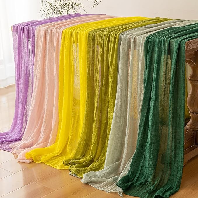 Keketoarrange 6pcs Grey Gauze Rustic Cheesecloth Table Runner 120 Inch 10 FT for Wedding Baby Shower Bridal Shower Birthday Engagement Garden Outdoor Party Long Sheer Boho Decorations