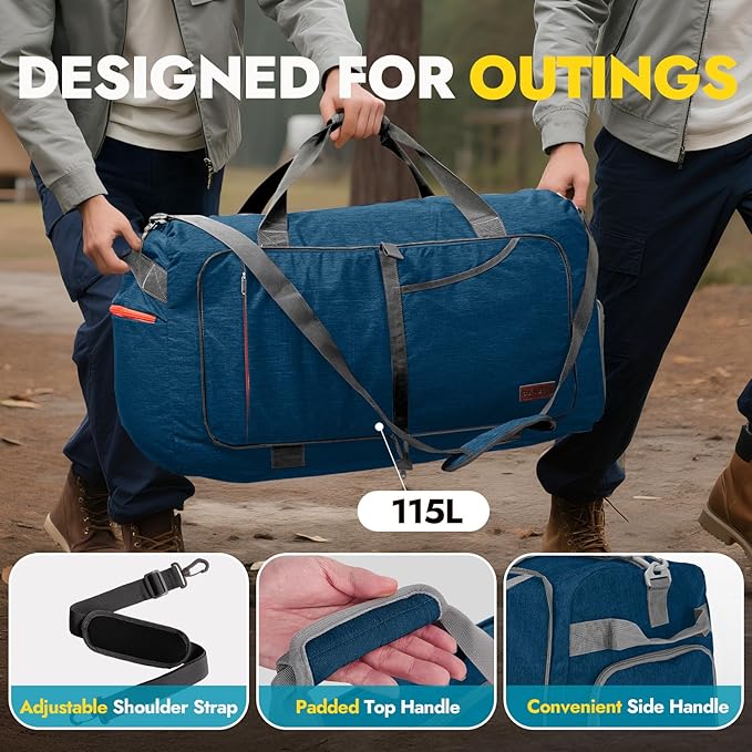 Canway 65L Travel Duffel Bag, Foldable Weekender Bag with Shoes Compartment for Men Women Water-proof & Tear Resistant (Aegean Blue, 65L)