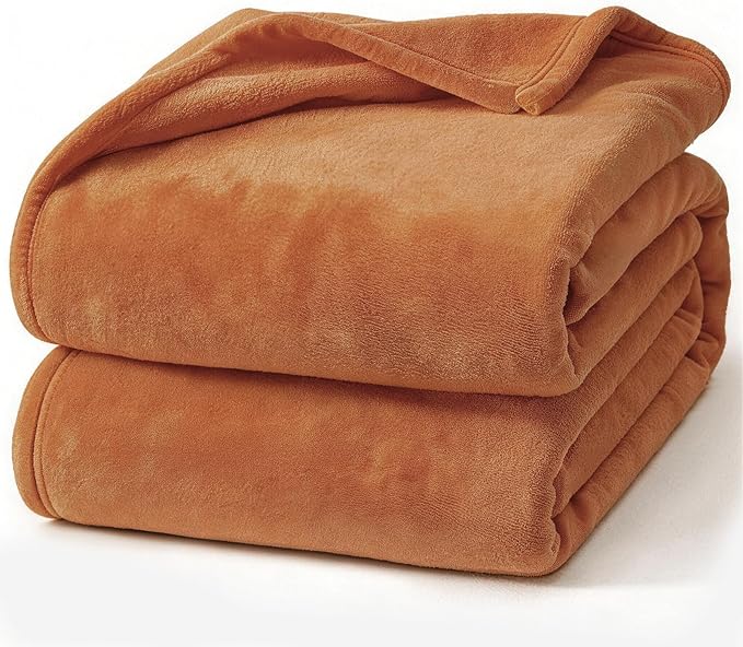 Hansleep Fleece Pumpkin Orange Queen Blanket, Super Soft Flannel Fuzzy Plush Cozy Blanket for All Seasons, Pumpkin Orange, Queen 90x90 Inches