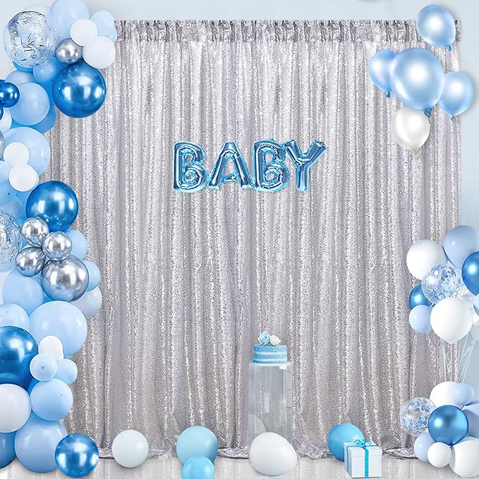 B-COOL Silver Sequin Backdrop Curtains 2 Panels 2ftx8ft Birthday Sequin Curtain for Background Silver Drapes for Birthday Party Baby Shower Photography Decorations