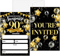 Surprise 90th Birthday Party Invitation, Black and Gold Fill-In Invites For Adult Woman & Man, 20 Invitations With Envelopes(4" x 6"), Party Favors Decorations And Supplies-07
