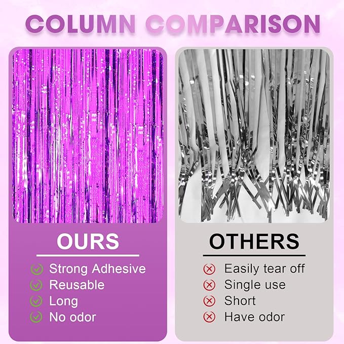 2 Pack Purple Tinsel Foil Fringe Curtains, Purple Party Decorations, Metallic Tinsel Party Streamers Backdrop for Halloween Mermaid Bachelorette Graduation Party Decorations