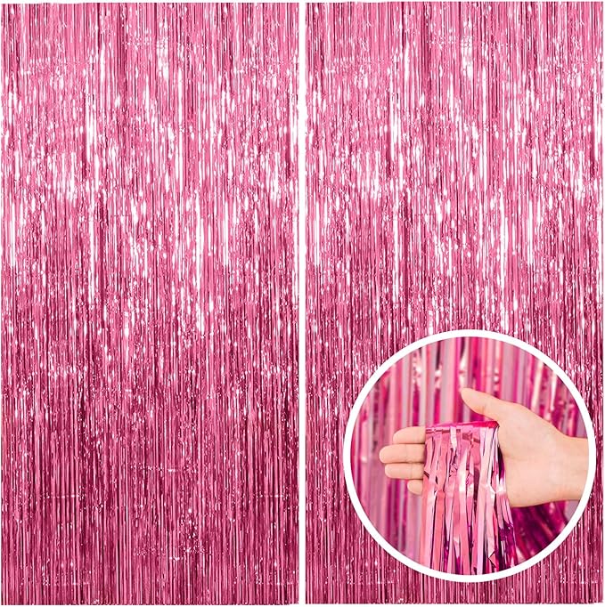 2 Pack Pink Backdrop Party Decorations Tinsel Curtain Party Backdrop Foil Fringe Birthday Decorations Photo Booth Streamer Backdrop Pink Theme Bachelorette Graduation Decor