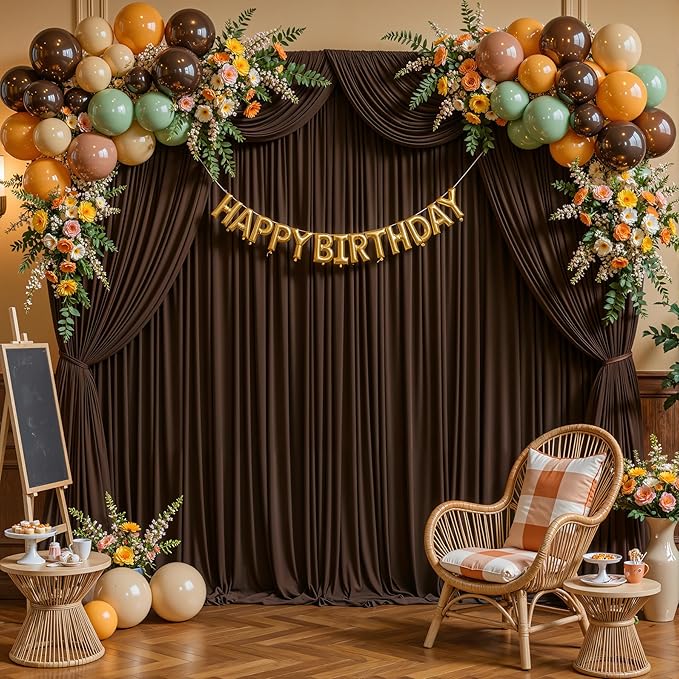 Dark Brown Backdrop Curtains-Wrinkle-Free Polyester Photography Drapes Party Curtain Background for Baby Shower Wedding Decorations- 40 X10FT