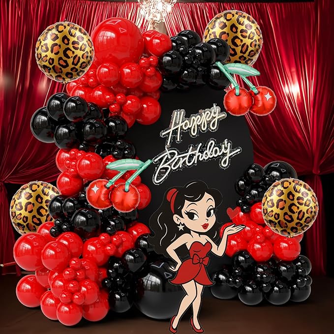 122PCS Cheetah Balloon Arch Garland Kit with Black Red Leopard Print Cherry Balloons for Cheetah Birthday Decorations, Leopard Party Decor, Cherry Theme, Girls Night, Bachelorette