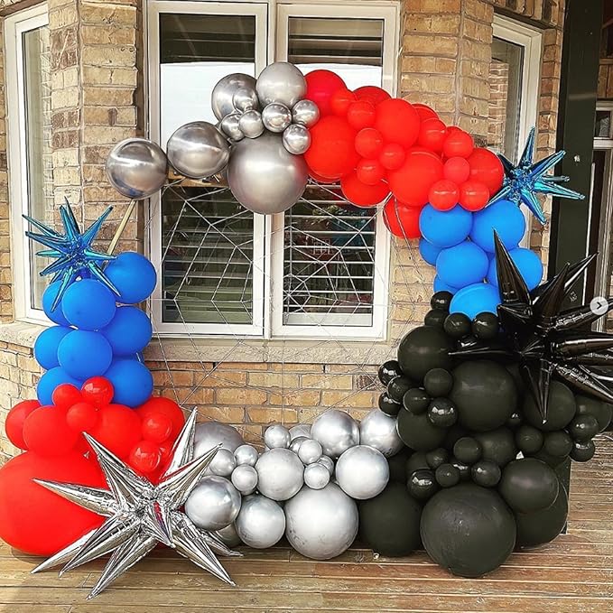 Red Blue Black Balloon, 12 Inch Spider Party Decorations, Matte Red Black and Royal Blue Latex Balloon with Confetti Balloons for Kids Boys Spider Hero Theme Birthday Baby Shower Halloween Party