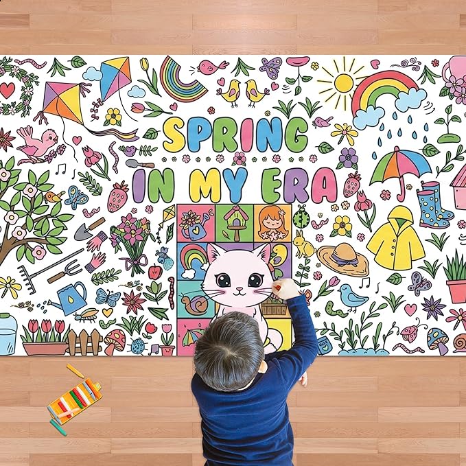 OHOME Spring Giant Coloring Poster/Tablecloth - 72×30 Inch Spring Decorations for Home,Kids Crafts Games Activities Toys Decor Party Decor for Classroom School