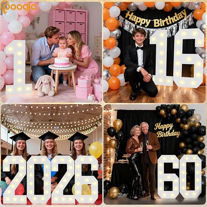 Pooqla 2.4FT Light Up Numbers for 18th Birthday Decorations for Girls Boys, Marquee Numbers 2.4 Feet Tall Party Decor for Her Him, Mosaic Big Sign 18 Year Old Anniversary Backdrop, Large Number 18