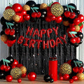 119Pcs Red Cheetah Print Birthday Decorations Balloons Kit, Black Red Cherry Leopard Print Balloons Birthday Foil Banner and Laser Fringe Curtain for Girls Women