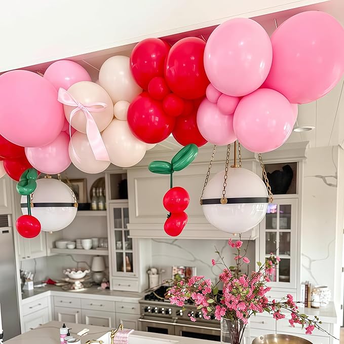 Cherry Balloon Arch Kit, 113 Pcs Red Pink Balloons Garland for Girls Cherry Birthday Berry 1st Birthday Decorations First Summer Fruit Party, Pink Baby Shower Cherries Party Wedding Valentine's Day